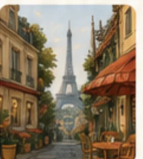 Illustrated Paris street with the Eiffel Tower