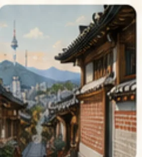Illustrated Seoul street and tower